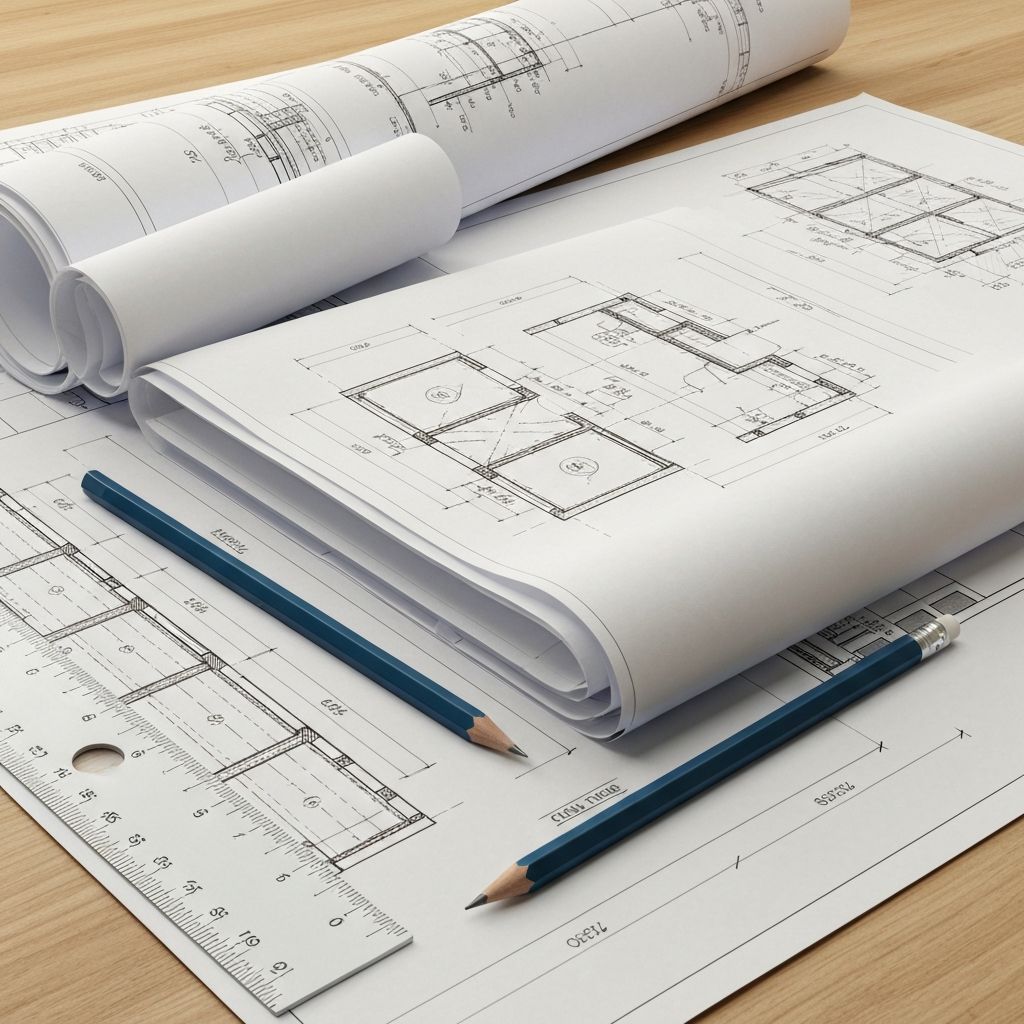 Engineering blueprints and technical drawings on a desk – RRK engineering consulting